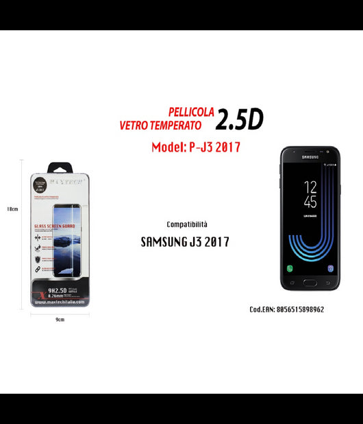 Pellicola Vetro Temperato Per Samsung Galaxy J3 2017 Protezione Display Maxtech P-j3 2017         