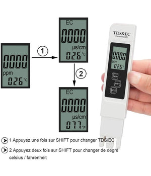 Penna Tester Test Lcd Digitale Qualità  Acqua Temperatura Durezza Salinità  Ppm         