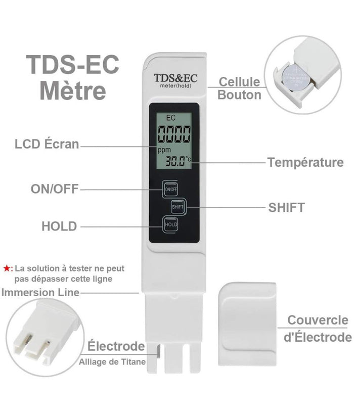 Penna Tester Test Lcd Digitale Qualità  Acqua Temperatura Durezza Salinità  Ppm         