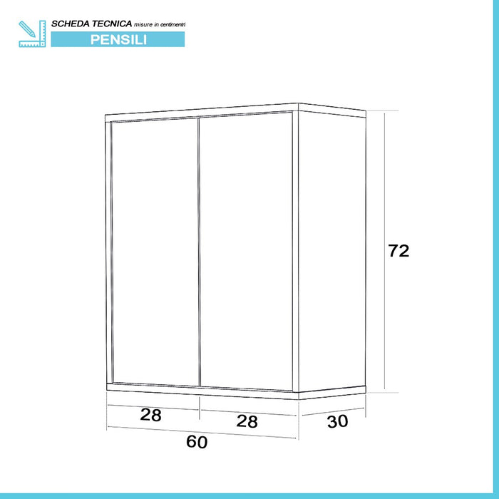 Pensile bagno 60 cm bianco lucido linea Way 2 ante apertura push