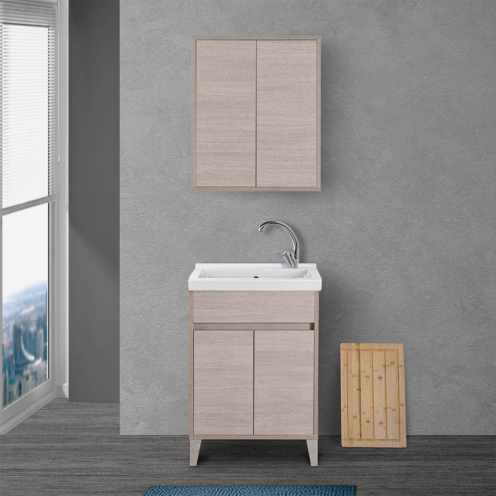 Pensile bagno 60 cm sospeso linea Way rovere chiaro 2 ante apertura push