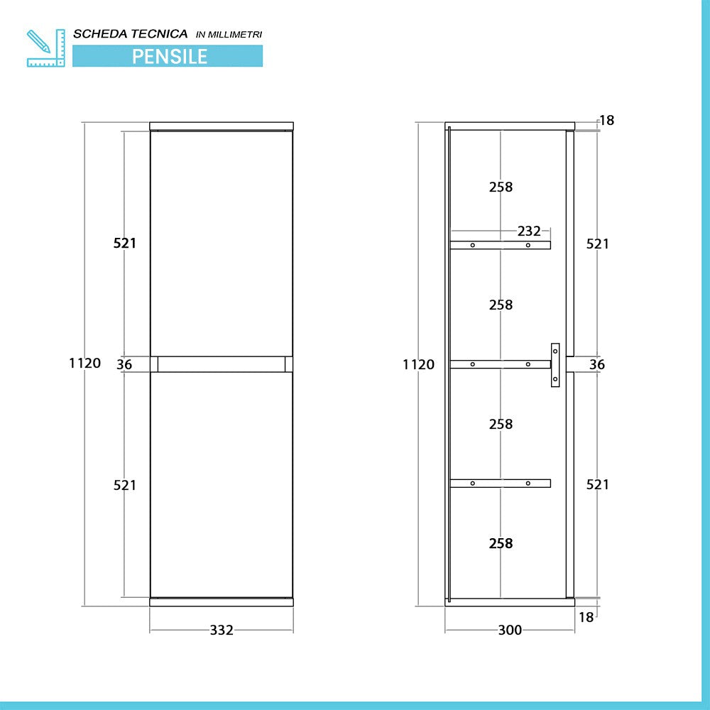 Pensile bagno sospeso 112 cm rovere africa con ante soft-close Kleo