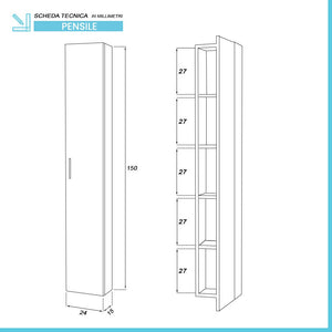 Pensile bagno sospeso150 H bianco con maniglia cromata Martha