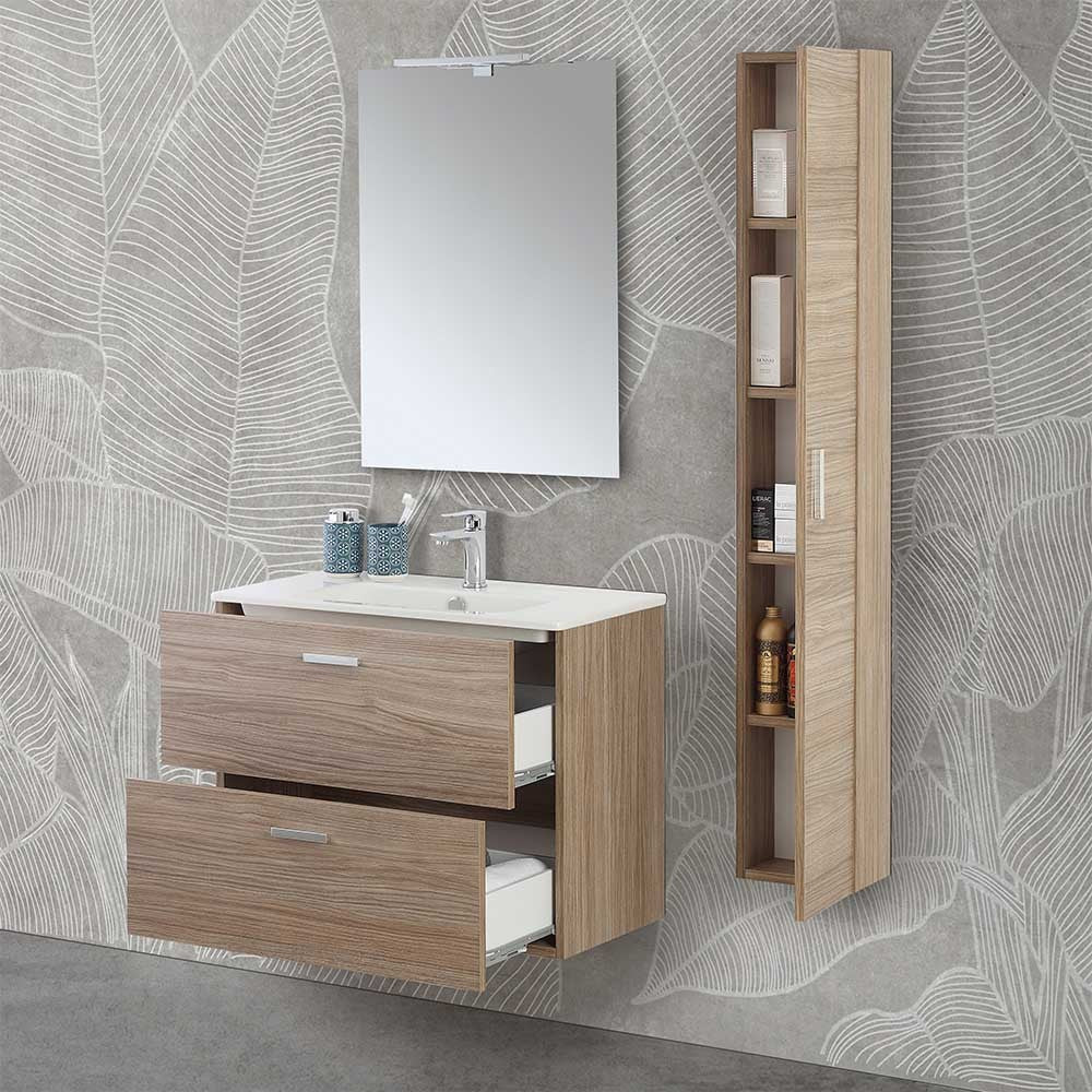 Pensile bagno sospeso 150 H rovere tropea con maniglia cromata Martha