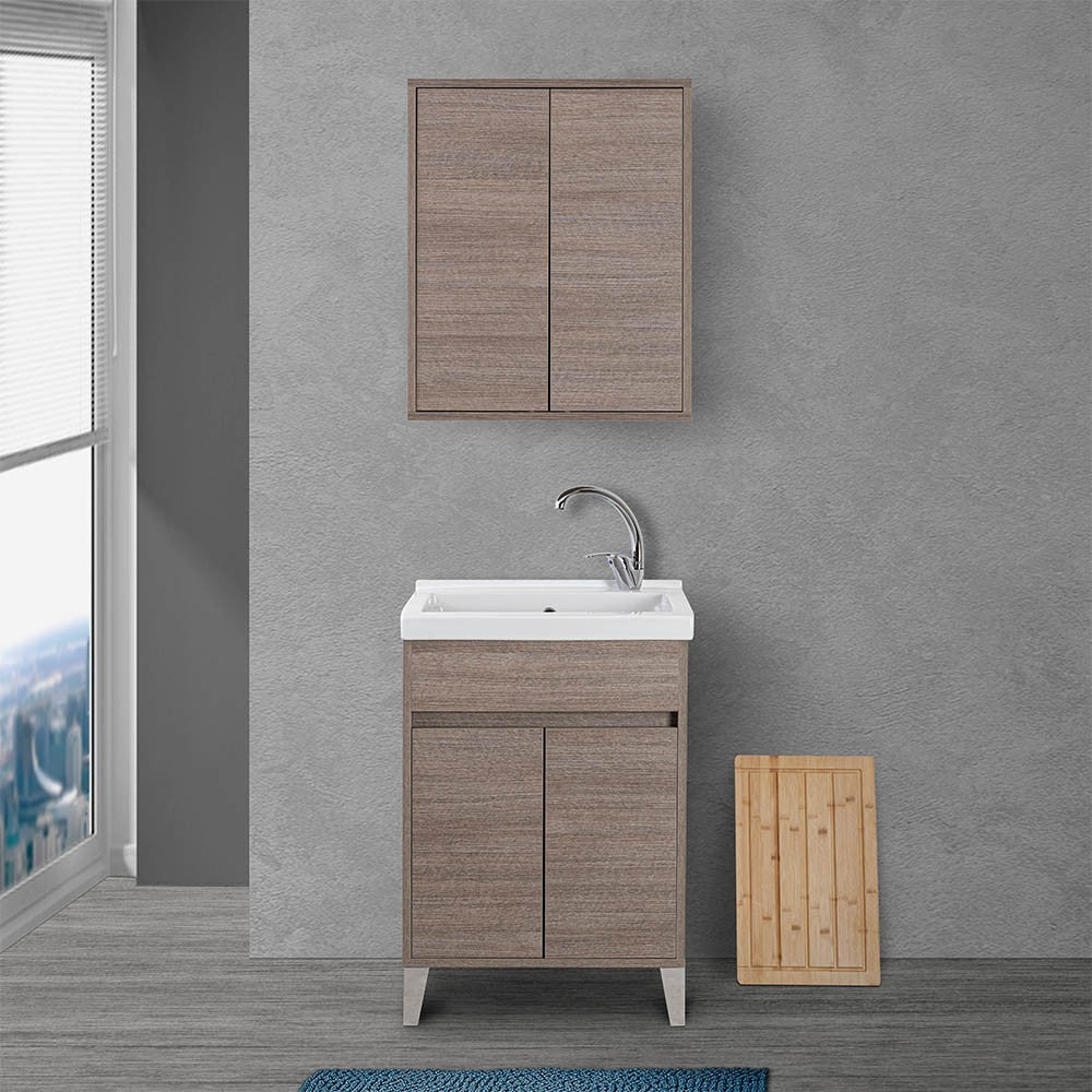 Pensile bagno sospeso 60 cm 2 ante Way rovere scuro con ripiano interno