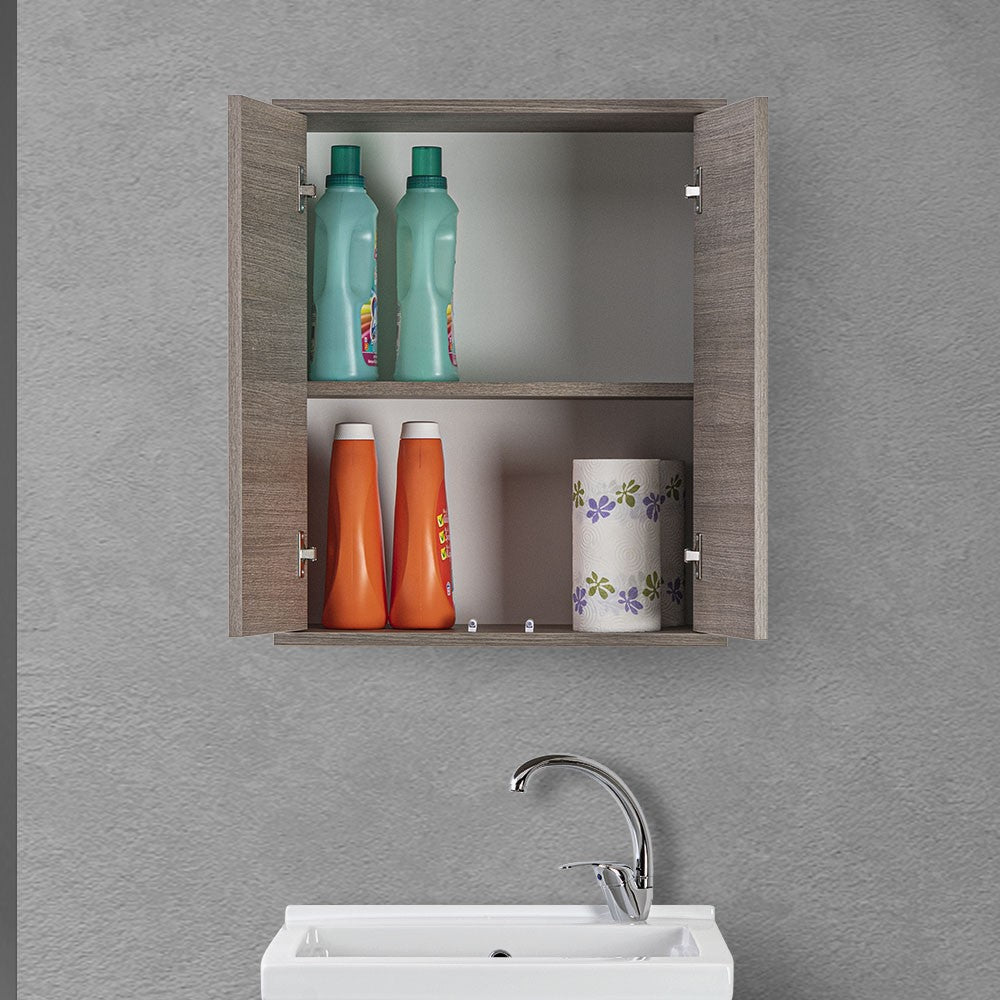 Pensile bagno sospeso 60 cm 2 ante Way rovere scuro con ripiano interno