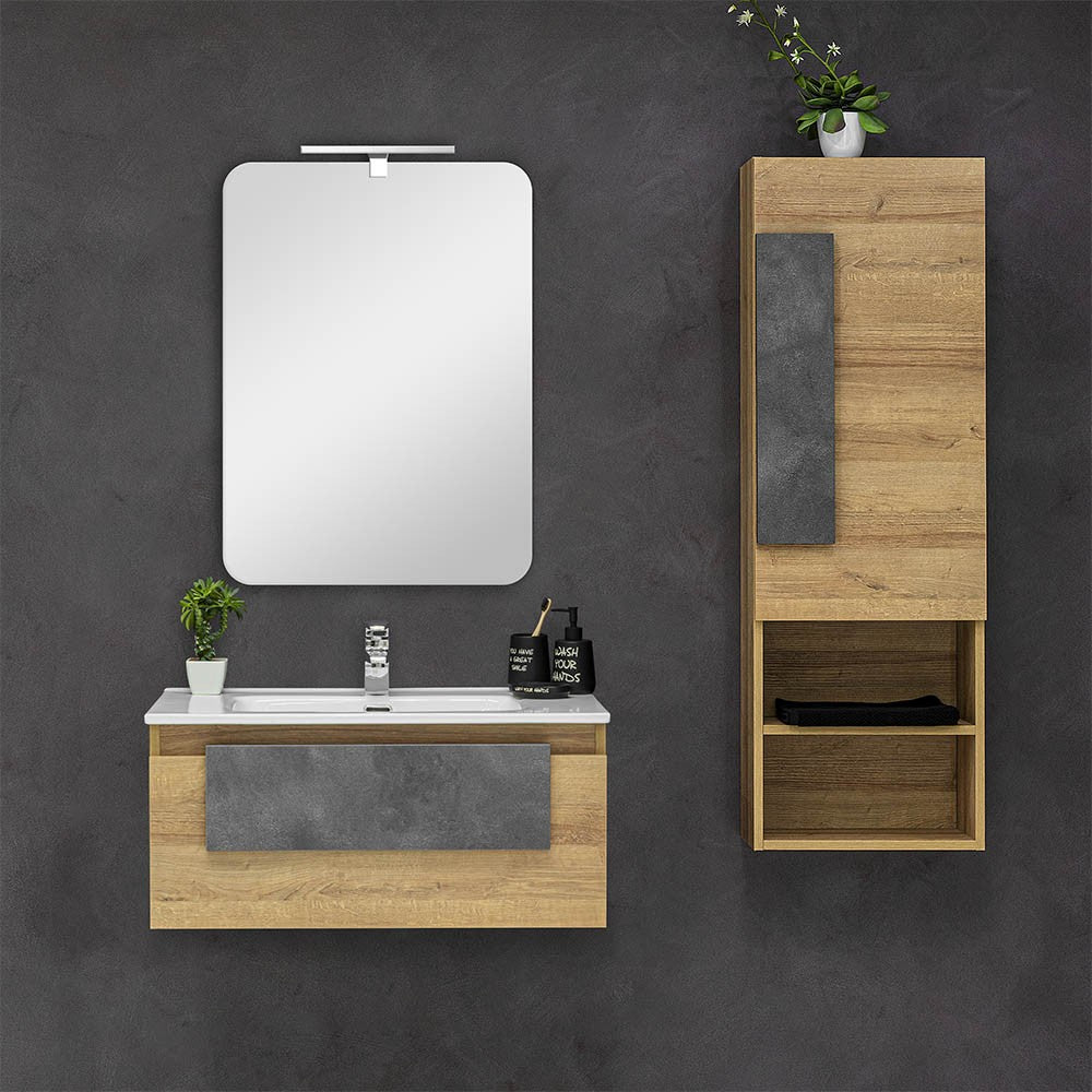 Pensile Bagno stile Industrial Sospeso H. 135 Rovere Effetto Legno