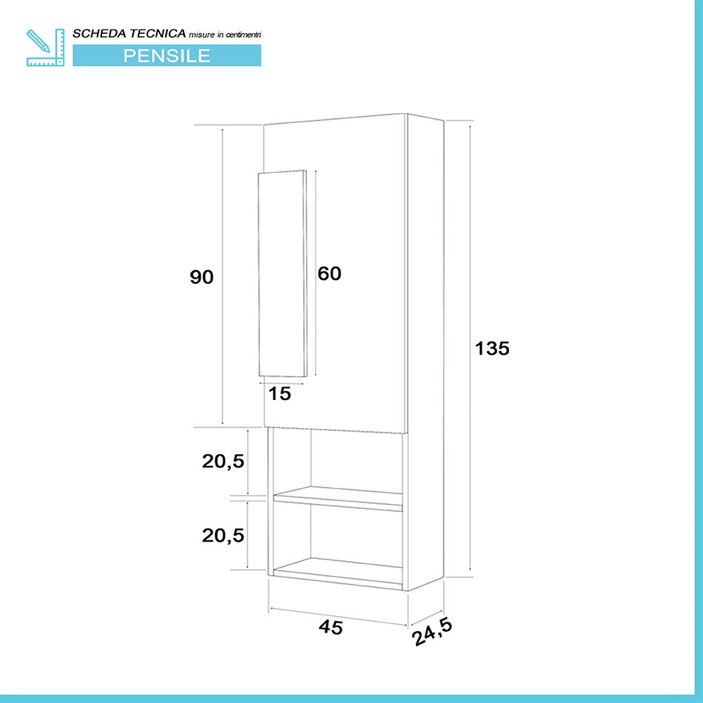 Pensile Bagno stile Industrial Sospeso H. 135 Rovere Effetto Legno