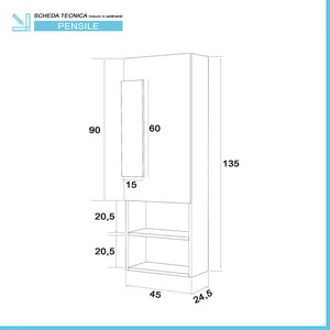 Pensile Bagno stile Industrial Sospeso H. 135 Rovere Effetto Legno