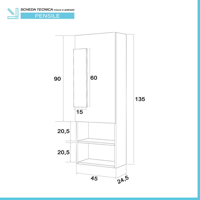 Pensile Bagno stile Industrial Sospeso H. 135 Rovere Effetto Legno