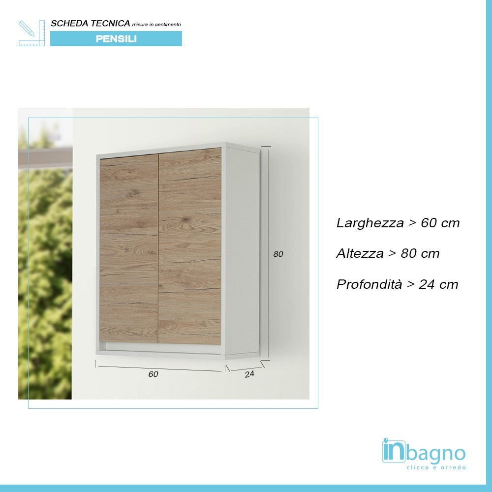 Pensile Salvaspazio Lavanderia Rovere 2 Ante 60 cm con ripiano interno