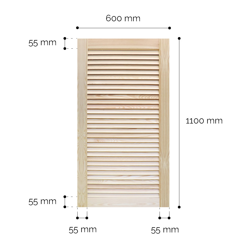 Onlywood Persiane in Legno da Esterno in Pino Naturale Massello - 600 x 1100 mm