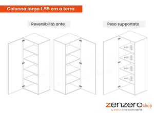 Colonna larga L.55 cm a terra, finitura Gesso, 100% Made in Italy, ZLCINFNPENEW85