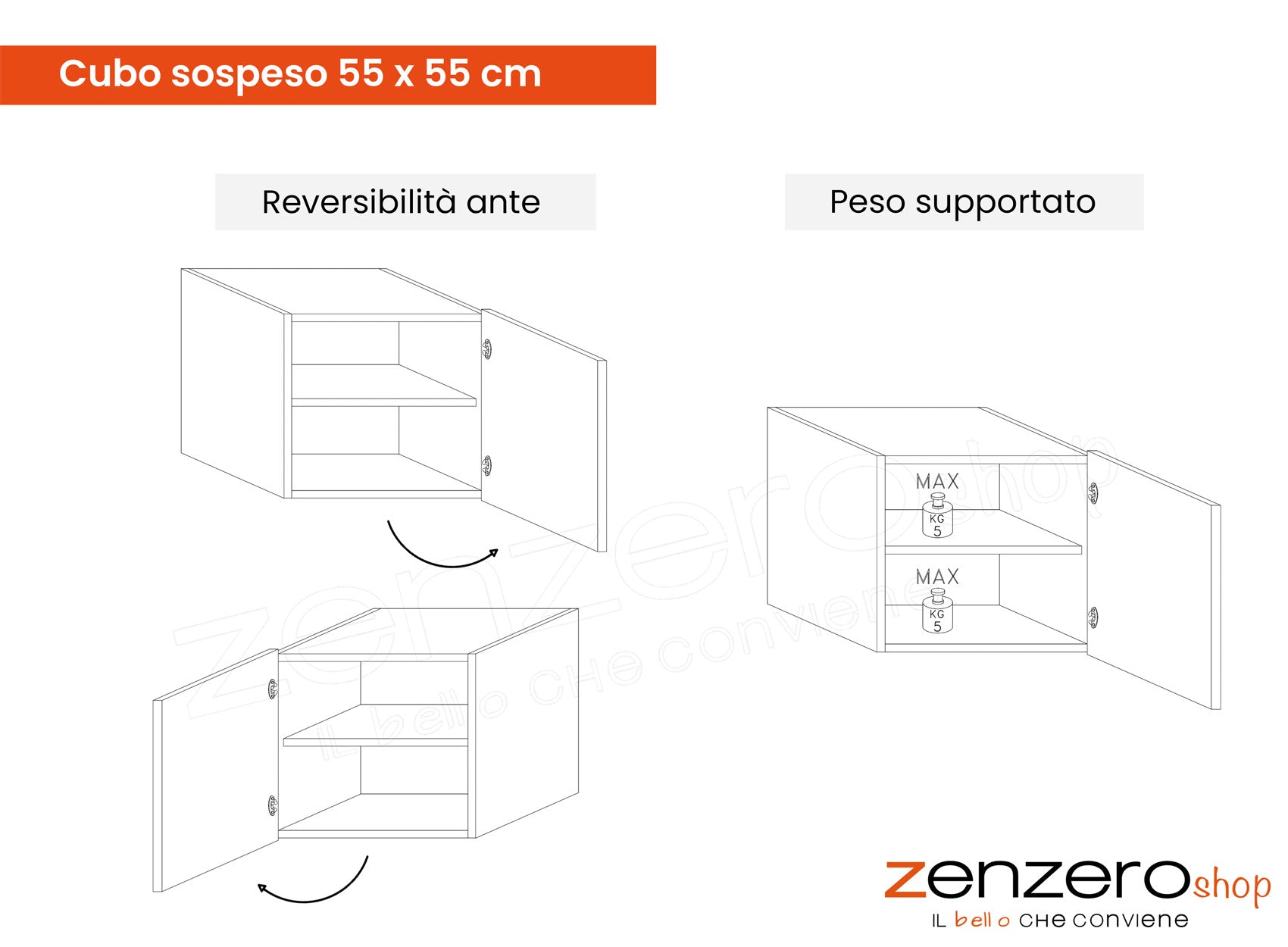 Cubo sospeso finitura Gesso, Made in Italy, ZLCINFNPENEW35