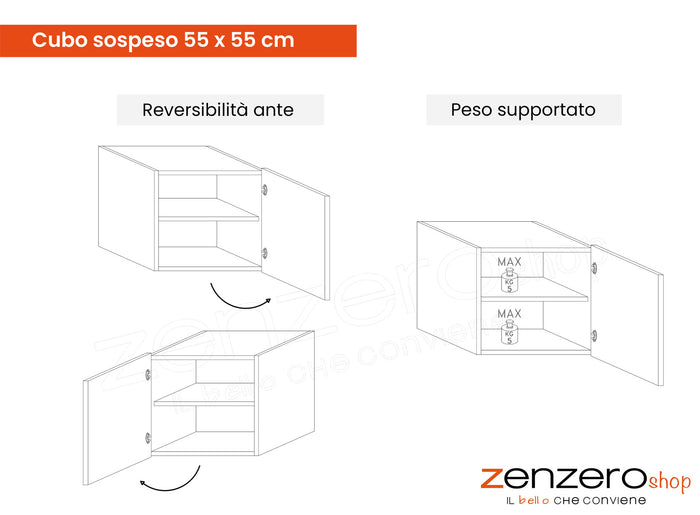 Cubo sospeso finitura Mercure, Made in Italy, ZLCINFNPENEW30