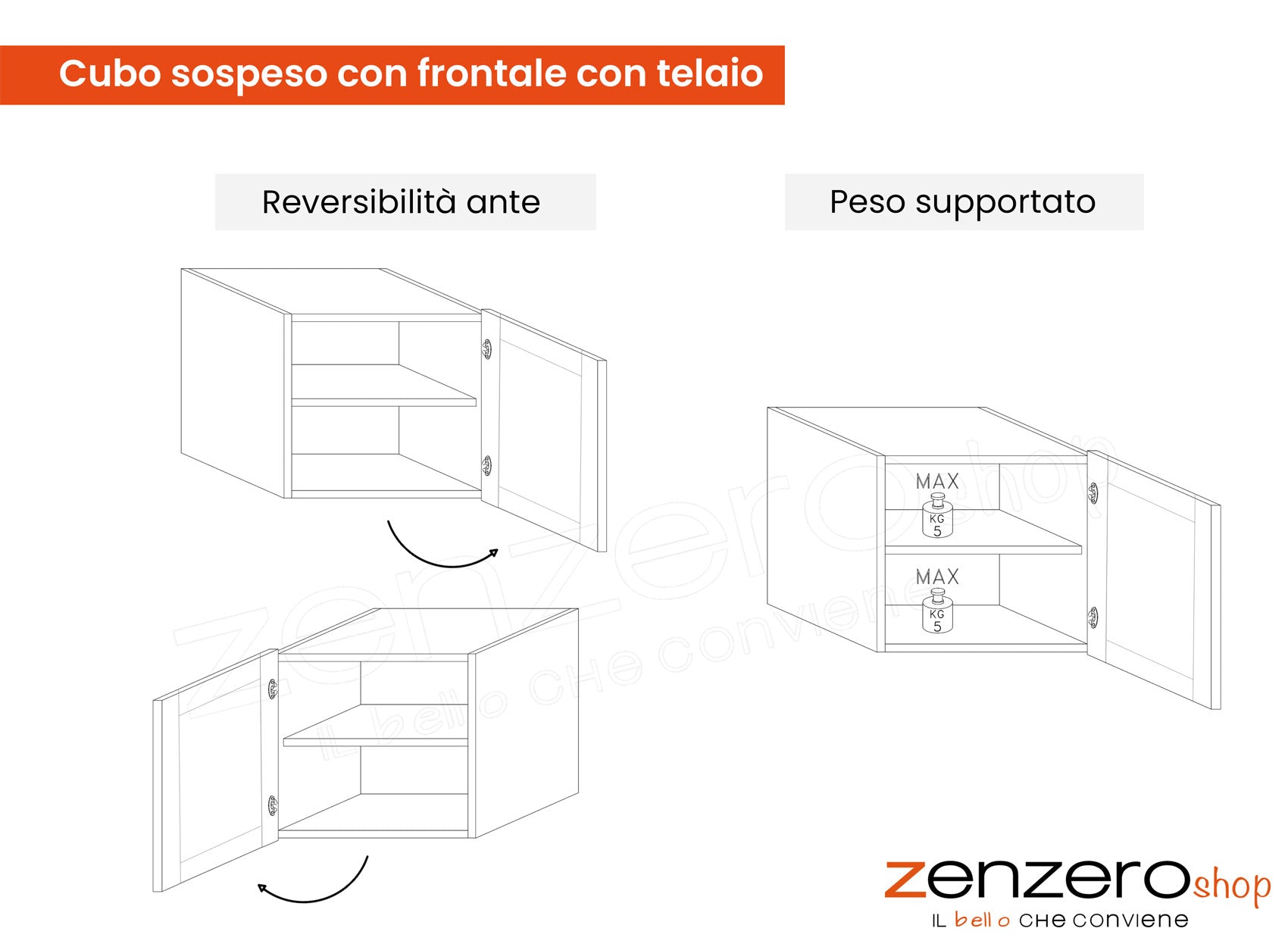 Cubo sospeso con frontale con telaio, finitura Mercure, ZLCINFNPENEW60