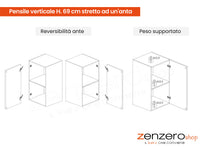 Pensile verticale L.29 cm stretto ad un'anta, finitura Mercure, Made in Italy, ZLCINFNPENEW130