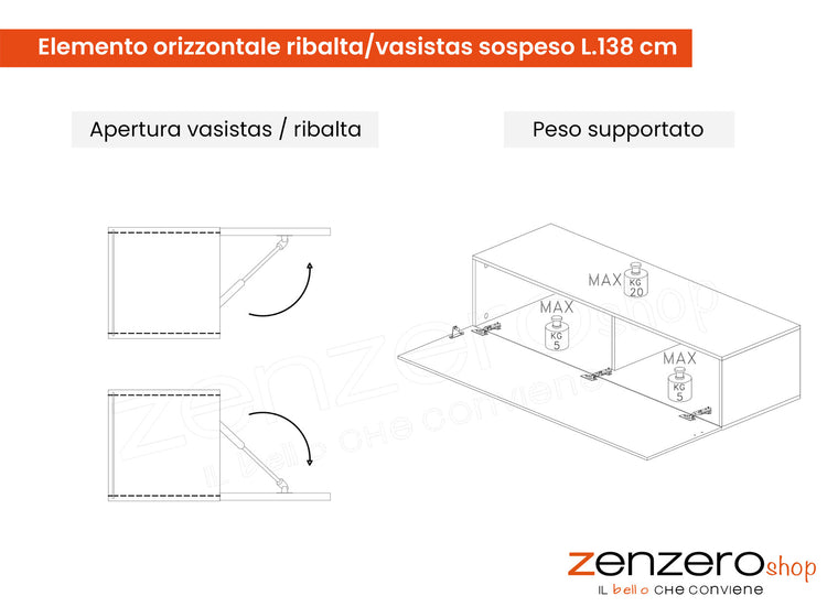 Elemento orizzontale ribalta/vasistas sospeso, finitura Nero frassinato, ZLCINFNPENEW19