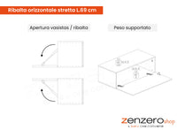 Pensile orizzontale stretto L.69 cm ad un'anta, finitura Mercure, Made in Italy, ZLCINFNPENEW140