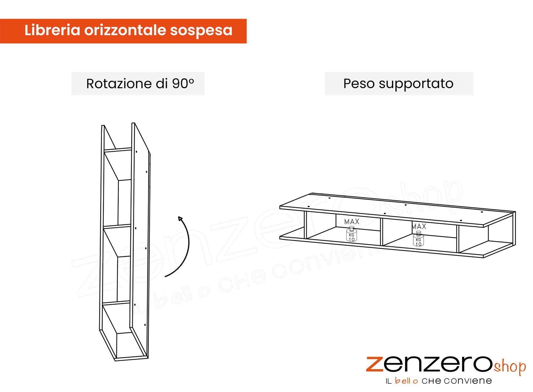 Libreria orizzontale sospesa, finitura Mercure, ZLCINFNPENEW90