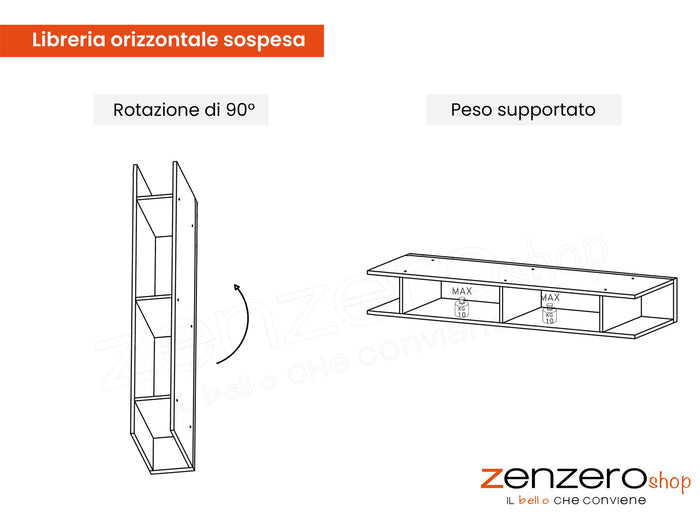 Libreria orizzontale sospesa, finitura Mercure, ZLCINFNPENEW90