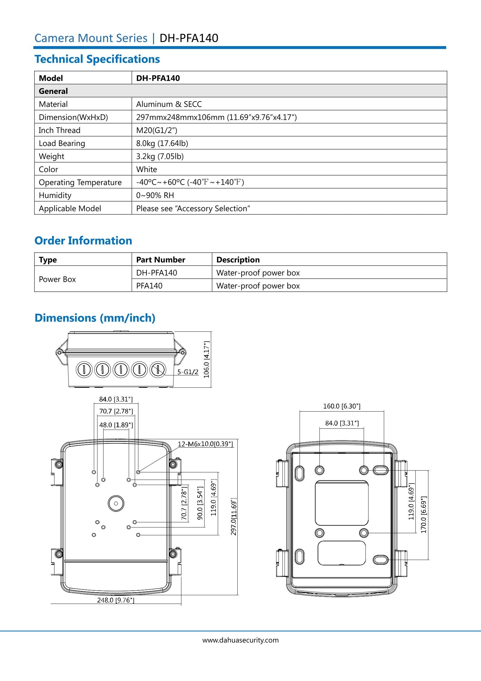 Dahua Scatola di giunzione da esterno Power Box PFA140 - Dahua