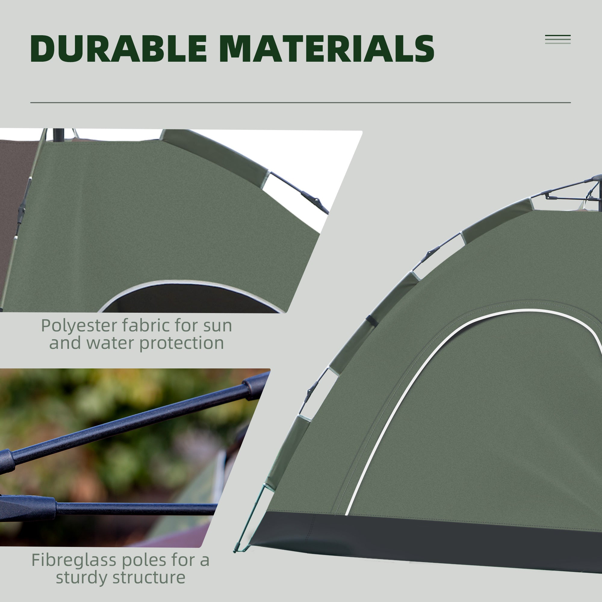 Tenda da Campeggio Pop-Up per 4 Persone 210x210x135 cm con Borsa da Trasporto Verde