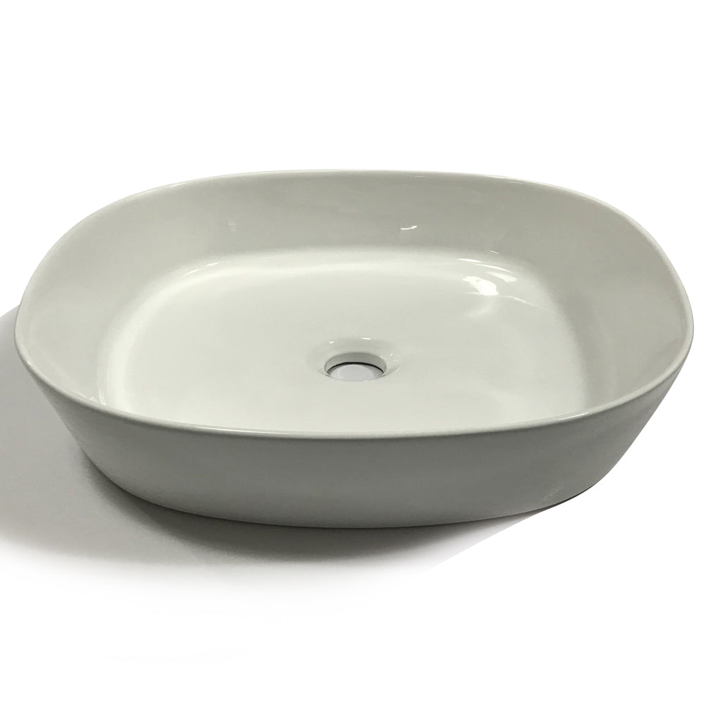 Lavabo da appoggio ceramica bianco tondeggiante lavandino lavello arredo 44x44x14 cm *** finitura- opaco, confezione 1