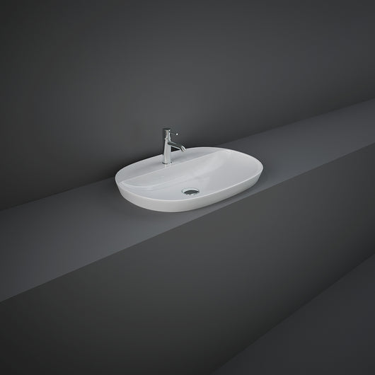 Lavabo incasso ovale allungato foro rubinetto Rak Ceramics Bianco