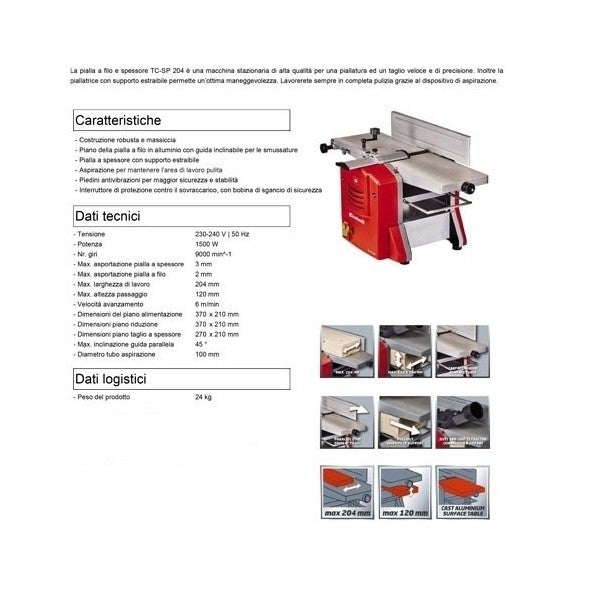 Pialla A Filo E Spessore Einhell Tc-sp 204 Motore 1500 W Inclinazione 45Â°