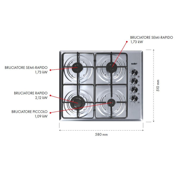 Piano cottura Ariane 4 fuochi gas inox Samet