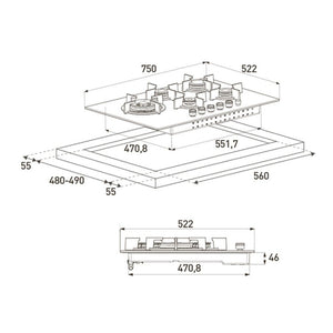 Piano cottura da 75 5 fuochi gas inox GIGA7235251X Grundig