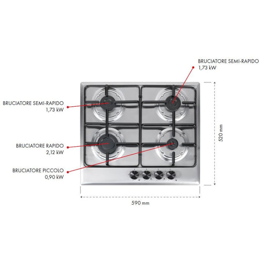 Piano cottura gas 4 fuochi inox Circe Samet