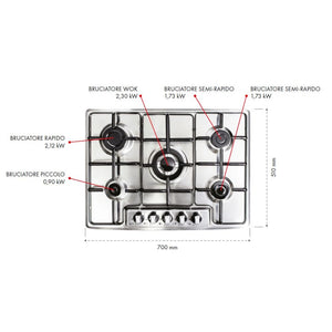 Piano cottura inox 5 fuochi Maciste70 Samet