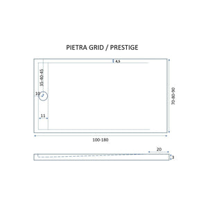 Piatto doccia in marmo resina grigio scuro pietra cemento grid, misura 90x160