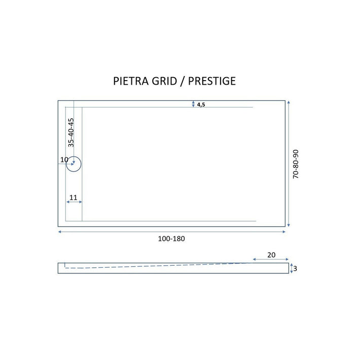 Piatto doccia in marmo resina grigio scuro pietra cemento grid, misura 90x160