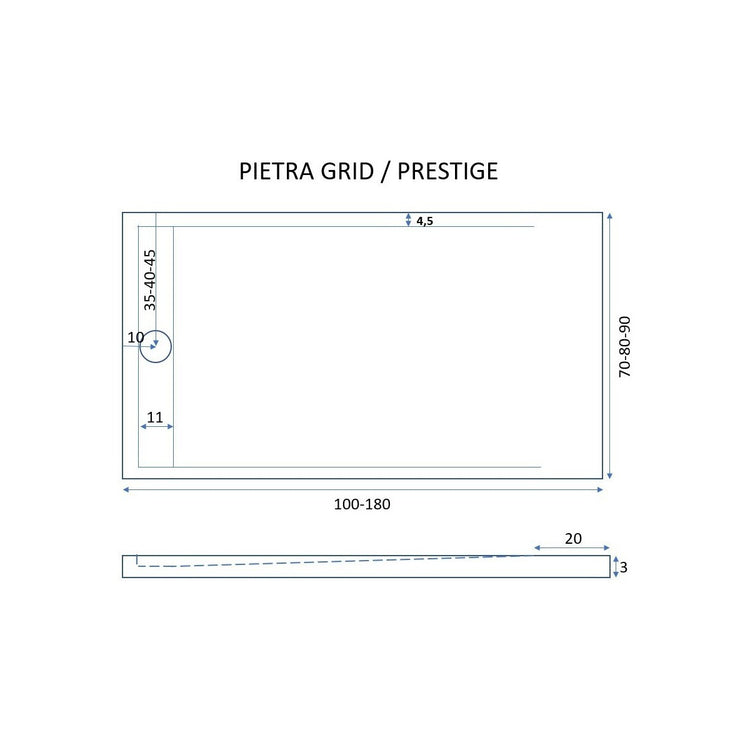 Piatto doccia in marmo resina bianco pietra cemento grid, misura 80x190