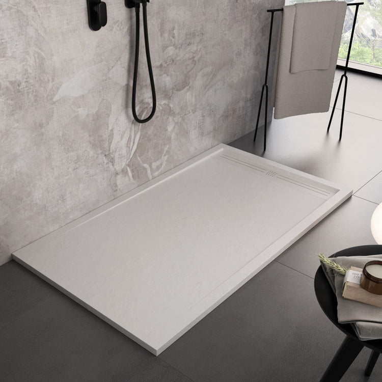 Piatto doccia in marmo resina bianco pietra cemento grid, misura 80x190