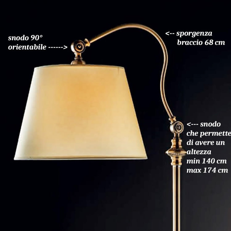 Piantana classica illuminando street soft te led lampada terra braccio orientabile metallo brunito paralume pergamena