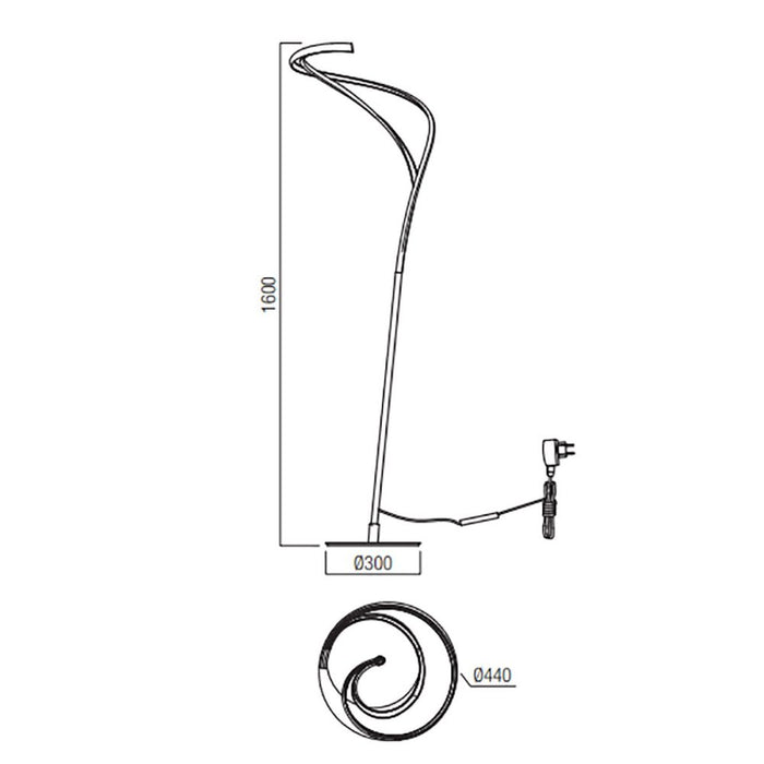 Piantana led redo group tempest 01-3606 01-3608 2100lm 3000k lampada terra ultramoderna touch dimmerabile, finitura