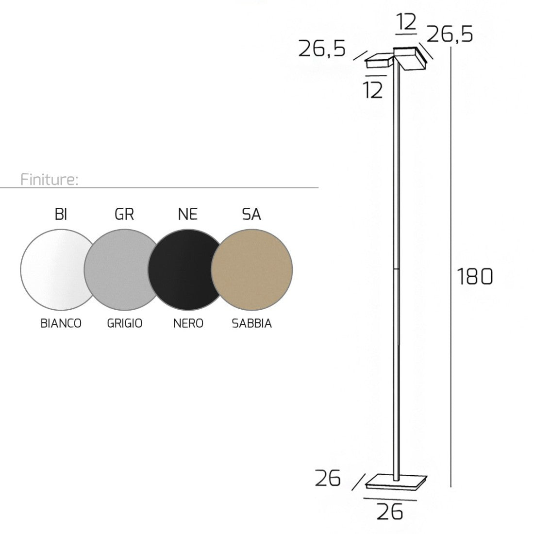 Piantana led top light style 1167t gx53 led lampada terra moderna, finitura metallo bianco