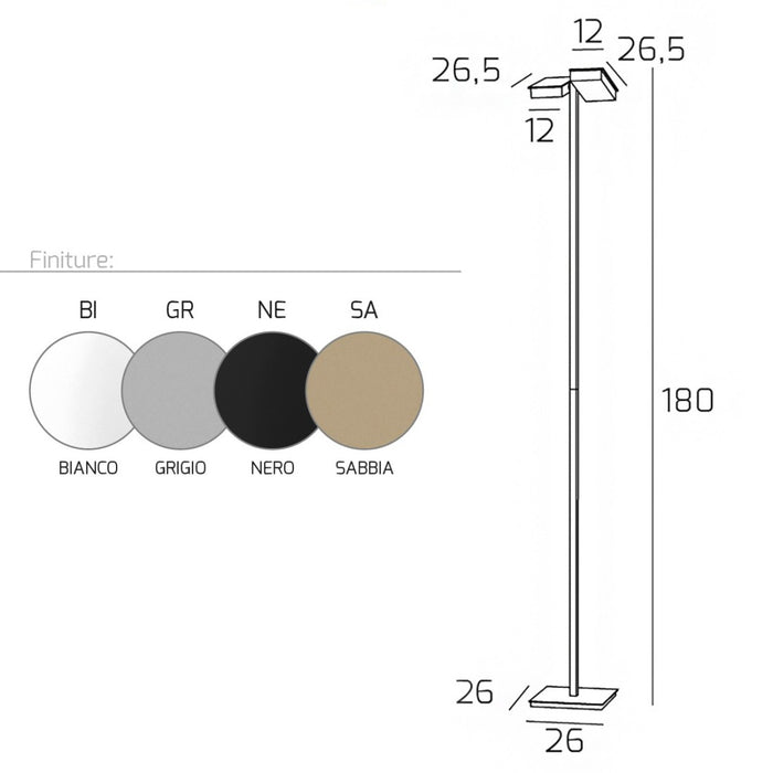 Piantana led top light style 1167t gx53 led lampada terra moderna, finitura metallo bianco