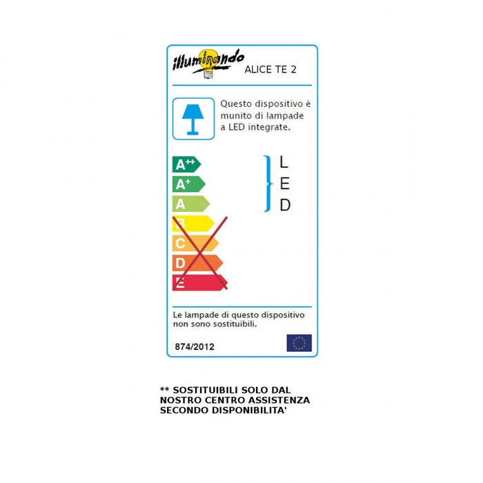 Piantana moderna illuminando alice te 2 led lampada terra metallo bianco interno 20w 3000°k 1600lm