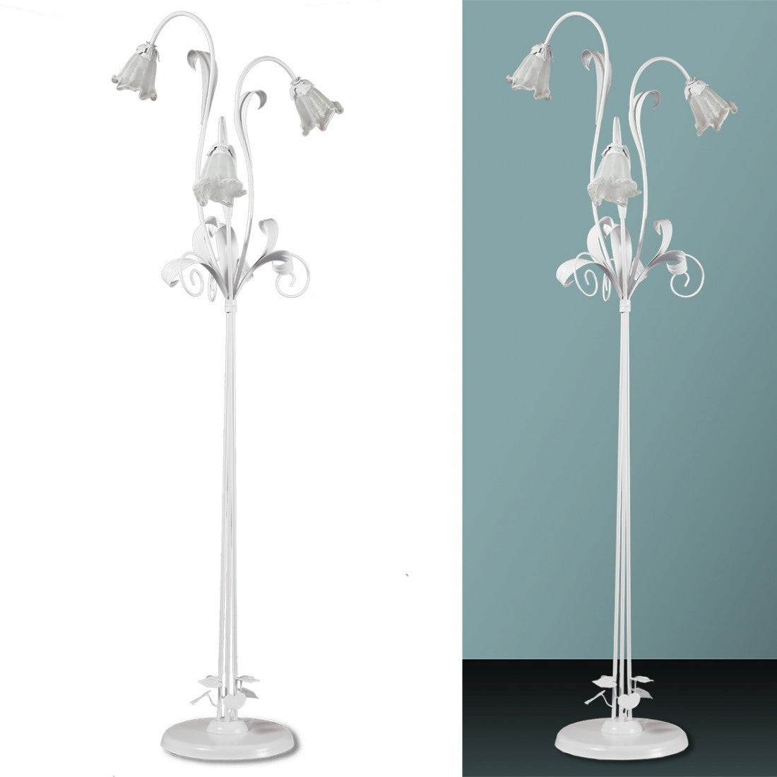 Piantana moderna padana lampadari shabby chic 1104 pt3 e14 led metallo vetro lampada terra