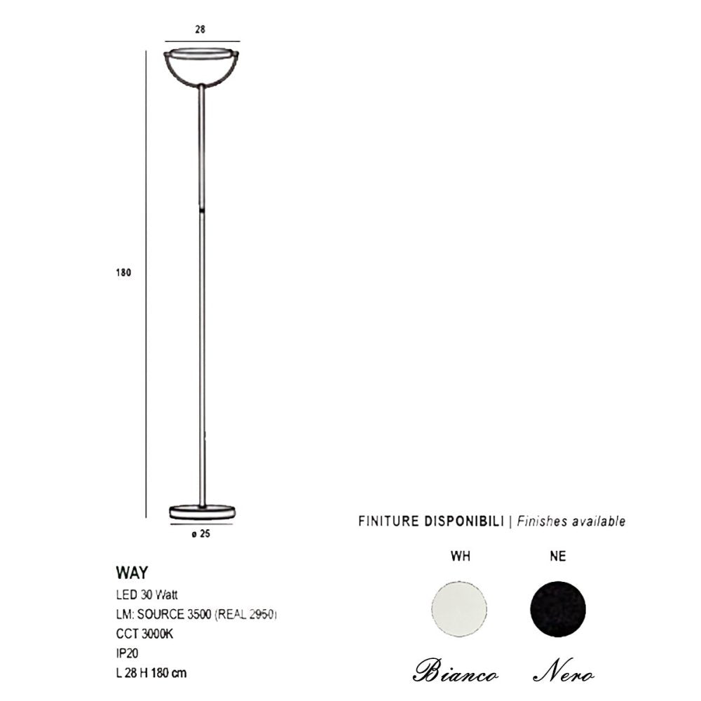 Piantana moderna promoingross way led cct 3000k 2950lm dimmerabile lampada terra orientabile, finitura metallo nero