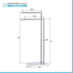 Piantana portasciugamani dâ€™appoggio in acciaio satinato con 2 braccia