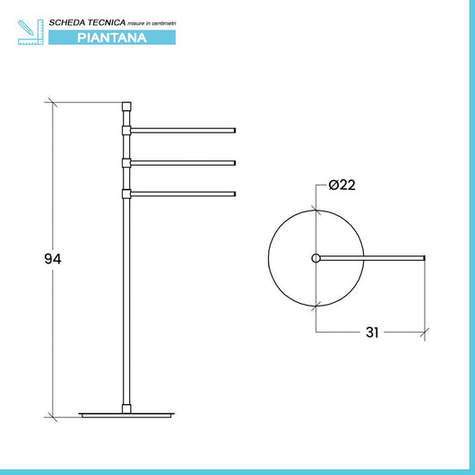 Piantana portasciugamani cromata con 3 bracci in acciaio 