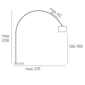 Piantana terra arco moderna top light turning 1187 b3 e27 led metallo tessuto lampada terra, paralume nero