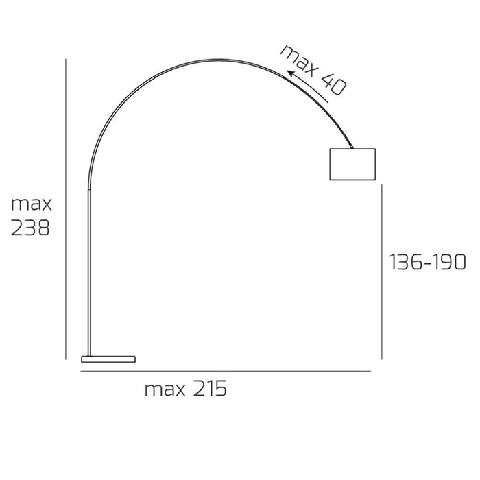 Piantana terra arco moderna top light turning 1187 b3 e27 led metallo tessuto lampada terra, paralume nero