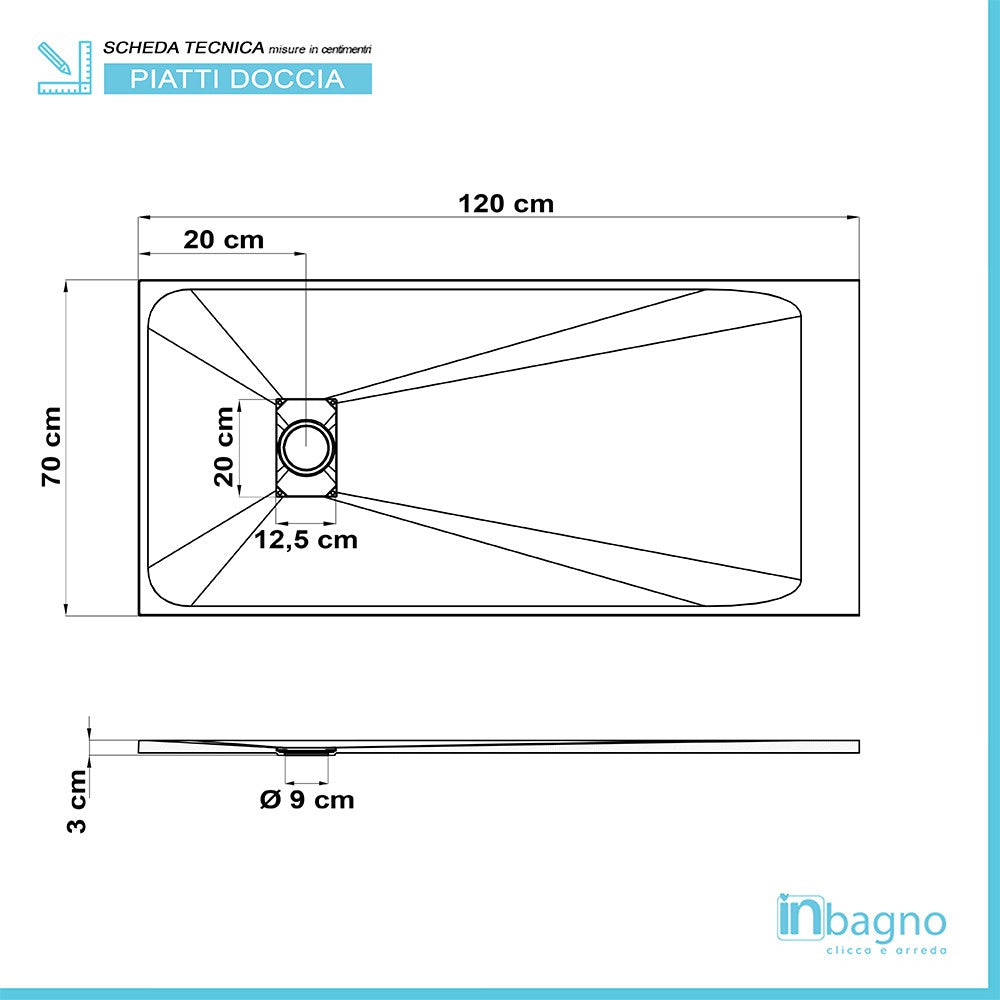 Piatto doccia 70x120 su misura serie Agorà in resina bianco pietra